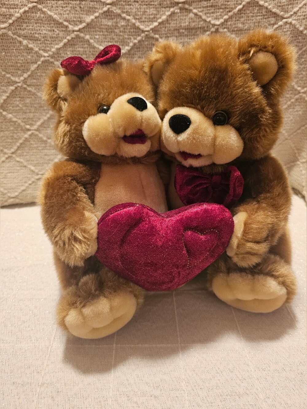 Adorable Plush Teddy Bear Couple Holding Heart | Stuffed Animals| Cuddly Decor